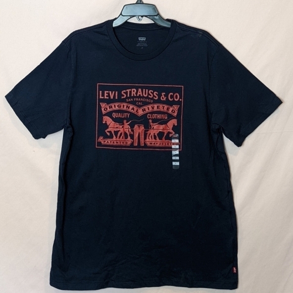 Levi's Dress Blues Two Horses Short Sleeve Graphic Tee in Red and Blue Large - Picture 1 of 7